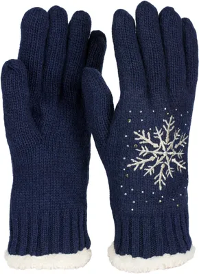 Produktbild von styleBREAKER Damen Handschuhe mit gestickter Schneeflocke, Strass und Fleece, warme Thermo Winter Strickhandschuhe 09010020
