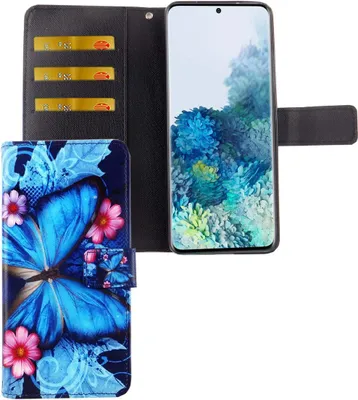 Produktbild von Samsung Galaxy S20 Tasche Handy Hülle Schutz-Cover Flip-Case mit Kartenfach Blauer Schmetterling