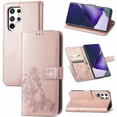 Image de Coque König Design compatible avec le Samsung Galaxy S22 Ultra 5G, en simili cuir, pour téléphone portable - Étui pour téléphone, couleur or rose