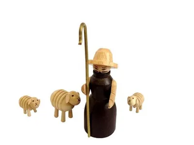 Produktbild von Miniaturfigur Holzfiguren Schäfer mit Schaf Höhe=9cm NEU