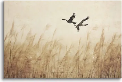 Produktbild von Leinwandbilder Wandbild für Wohnzimmer Braune Gräser Vögel 80x120 cm