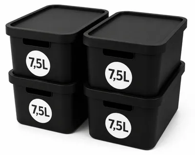 Produktbild von Plastard Aufbewahrungsbox mit Deckel 4er-Set 7,5 Liter in Schwarz