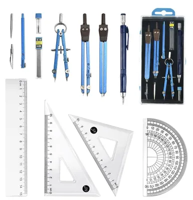 13-teiliges Geometrie-Set mit Zirkel und Linealen