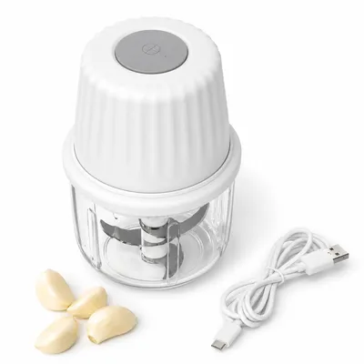 Produktbild von Elektrischer Zerkleinerer 300ml, Mini Akku Küchenzerkleinerer mit 6 Edelstahlklingen, USB-C wiederaufladbar, kabelloser Gemüse- und Knoblauchzerkleinerer mit Glasbehälter