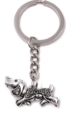 Produktbild von Onwomania Schlüsselanhänger Hund Dackel gepunktet Metall Anhänger Charm