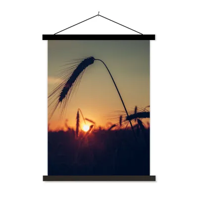 Produktbild von MuchoWow® Textilposter Gras - Herbst - Sonnenuntergang - Jahreszeiten - Landschaft 40x53 cm mit schwarzem Rahmen - Abbildung