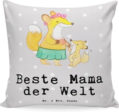 Produktbild von Mr. & Mrs. Panda Couchkissen Fuchs Beste Mama der Welt - Grau Pastell - Geschenk, Sofakissen 40x40, Ma, Muttertag, Dekokissen, Geschenkidee, Sofa Kissen, bedruckt, für