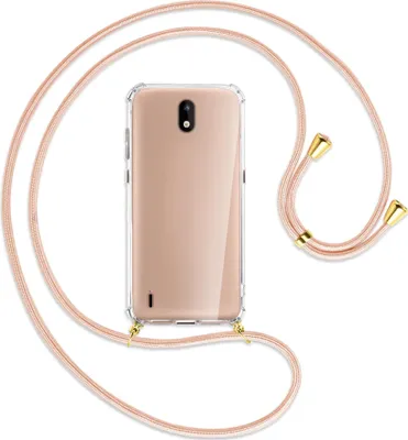 Produktbild von Handykette Backcover-Schutzhülle mit Band (Metall goldfarben) für Nokia 1.3 - rose peach