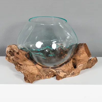 Produktbild von Deko-Glas DROP-2 ca. 20cm Teak Natural Handarbeit, mundgeblasen