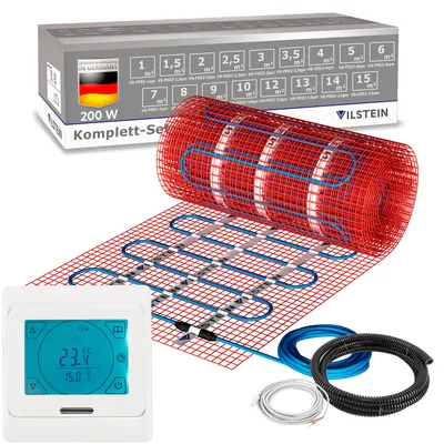 Produktbild von VILSTEIN Elektrische Fußbodenheizung 200W - Komplett-Set - Für nahezu alle Bodenbeläge | 8m² - 16m