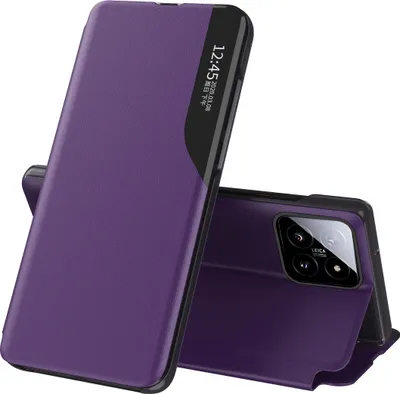 Obrázek produktu pro Flipové pouzdro pro Xiaomi 14 Pro,Polyuretankůže pouzdro s okénkem a funkcí stojánku Fialová