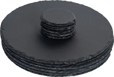 Produktbild von Argon Ta Set aus runden Tischsets und Untersetzern aus Schiefer – 33 cm – Grau