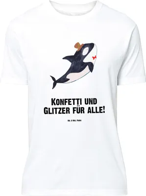 Produktbild von Mr. & Mrs. Panda T-Shirt Orca Zylinder - Weiß - Geschenk, mit Spruch, Glitzer, Lustiges, Geburtstag, Tshirt, Glitter, Fest, Shirt, Narwal, Meer, Oversize