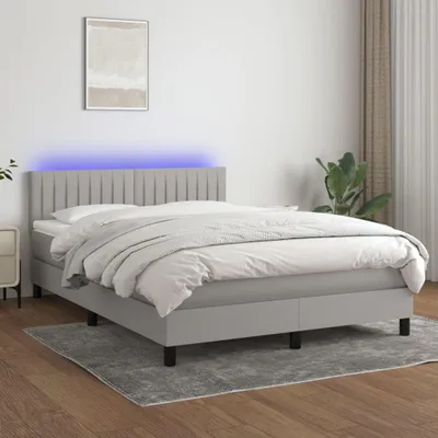 Zdjęcie produktu dla Łóżko Kontynentalne Z Materacem, Jasnoszare, 140X190Cm, Tkanina Lumarko!