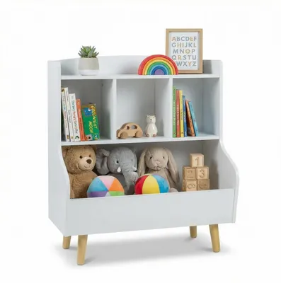 Immagine prodotto di Scaffale per bambini con contenitore per giocattoli, 3 ripiani, bianco, 61,5 x 36,5 x 72 cm