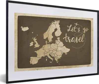 Produktbild von MuchoWow® MuchoWow® Gerahmtes Poster Karte Europa - Zitat - Vintage 60x40 cm - Poster mit zchwarzem Bilderrahmen - Schlafzimmer - Plakat in Rahmen - Drucken