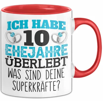 Produktbild von Rosenhochzeit Tasse Geschenk 10 Jahre Verheirtatet Geschenkidee Ehemann Ehefrau Becher (Rot)