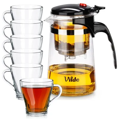 Produktbild von Vilde | Teekanne 680 ml - Glaskanne mit Sieb - 6 Gläser 250 ml - Spülmaschinenfest