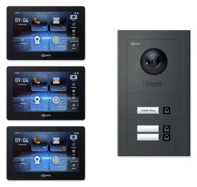 Produktbild von Goliath IP-Video-Türsprechanlage GL-IPH300M für 3 Familien : 7 Zoll Schwarz : Anthrazit : Unterputzdose Monitor Farbe: 7 Zoll Schwarz Montage: Unterputzdose Türklingel Farbe: Anthrazit