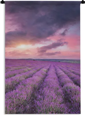 Produktbild von MuchoWow® Wandteppich Wandbehang Lavendel - Lila - Wolken - Blumen 90x135 cm Tapisserie Dekoration Wandtuch - Baumwolle - Wandskulptur