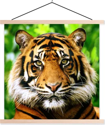 Produktbild von MuchoWow® Textilposter Tiger - Kopf - Wald 60x60 cm mit holzfarbenen Rahmen - Wanddekoration
