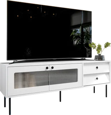 Produktbild von MIRJAN24 TV-Lowboard Valerio 150, RTV-Schrank mit zwei Drehtür und zwei Schubladen, TV-Schrank (Farbe: Weiß)