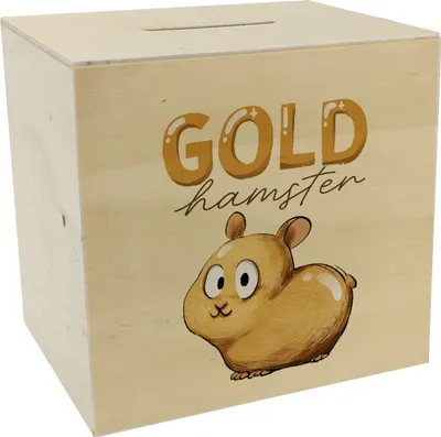 Produktbild von Spardose aus Holz Goldhamster bunt bedruckt ca. 9,8cm hoch 10,1cm breit 8cm tief