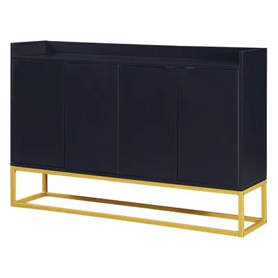 Produktbild von Merax Kommode Sideboard mit 4 Türen und verstellbaren Ablagen, goldenen Metallrahmen und Push-to-Open Funktion, Wohnzimmerschränke Massivholz Anrichte, 120*30*80 cm