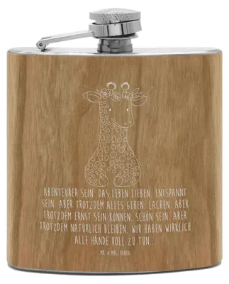 Produktbild von Mr. & Mrs. Panda Alkoholflasche Giraffe Blumenkranz - Transparent - Geschenk, schnapsflasche, Freundin, Flachmann, Selbstliebe, feldflasche, Abenteurer, Hip Flask