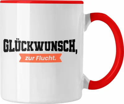 Produktbild von Trendation - Jobwechsel Tasse Geschenk Kollege Kollegin Lustig Abschiedsgeschenk Sprüche Glückwunsch Zur Flucht Abschied (Rot)