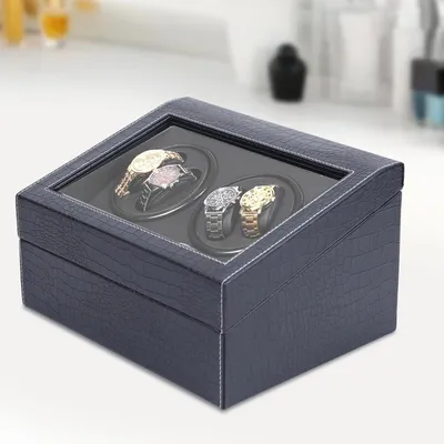 Obrázok produktu pre Krabica na hodinky – Automatický natahovač hodinky – Pre 10 hodinky – Dvojité napájanie 100–240 V – MDF/PU/sklo – 30,5 × 23,5 × 18 cm – Čierna