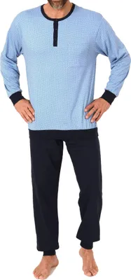 Immagine prodotto di Pigiama da uomo Normann, modello lungo con polsini in cotone – disponibile anche in taglie forti; azzurro, 50