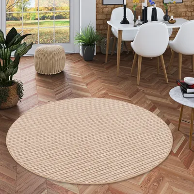 Produktbild von Streifenberber Teppich Marta Beige Rund, Größe:240 cm Rund