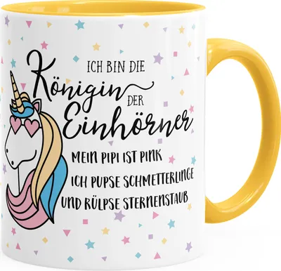 Produktbild von Einhorn Tasse mit Spruch ich bin die Königin der Einhörner Einhorn-Tasse mit Innenfarbe MoonWorks® gelb unisize