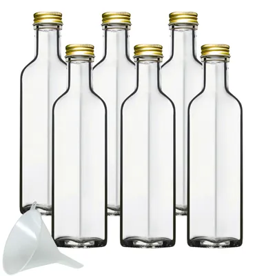Produktbild von Set aus 6 klaren Glasflaschen mit Schraubverschluss für Öl und Likör