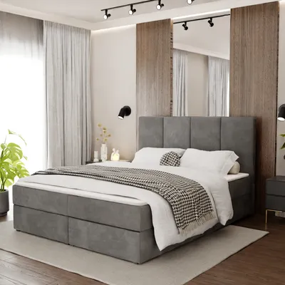 Produktbild von Muralo KONTINENTALBETT für Schlafzimmer Polsterbett mit zwei Bettkasten Bett mit Polsterkopfteil Doppelbett 140x200 Bett mit Stauraum Grau