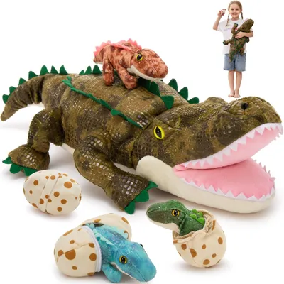 Imagen del producto de Peluche de caimán grande con 3 caimanes bebé - 60 cm