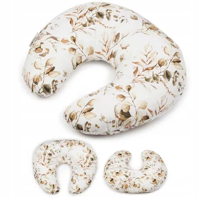 Image de Coussin d’allaitement Flumi forme rogal, crème avec feuilles brunes