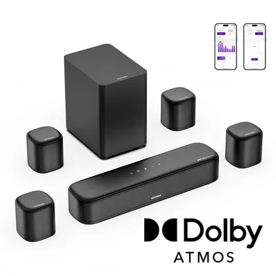 Image de ULTIMEA Barre de son Dolby Atmos 7.1ch avec caisson de basses pour TV, système de son surround pour home cinéma, contrôle par application, 4 haut-parleurs surround, EQ ajustable