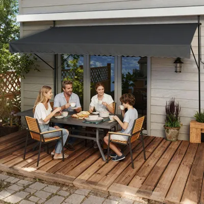 Produktbild von FIVMEN Klemmmarkise Balkon 400cm breit - Markise mit Handkurbel Höhenverstellbar Balkonmarkise ohne Bohren, UV-Schutz, Sonnenschutz, Wetterfest (400 x 120cm, Grau)