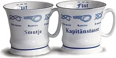 Produktbild von 2er Set Kaffeebecher Herrenbecher Smutje + Kapitänstasse | Tassenset aus Porzellan mit Seemannsknoten