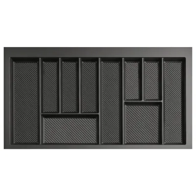 Image de Range-couverts pour tiroir 90 cm graphite mat – Découpable (L : 79-85 cm x P : 42-49 cm) – Insert pour couverts anthracite – 10 compartiments