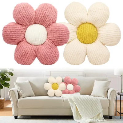 Blumenkissen 2er-Set, 40 cm, weiß und rosa, weich, dekorativ