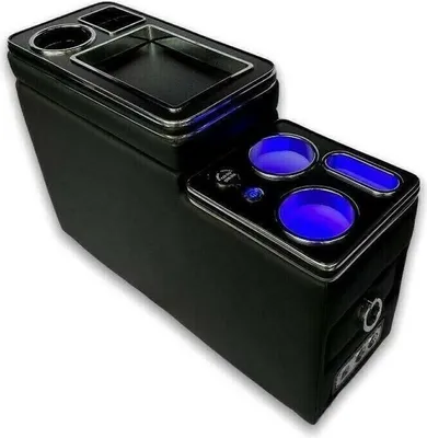 Produktbild von Upgrade Staufach Mittelkonsole Ablage für VW T5 T6 alle Modelle ab 2003-2019 in Schwarz glanz mit USB + LED Beleuchtung