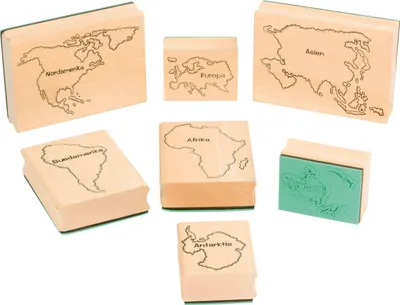 Produktbild von EDUPLAY 220134 Stempel Weltkarte, natur/grün, 7-teilig (1 Set)