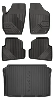 Image de Tapis en caoutchouc + bac de coffre pour Volkswagen Polo IV 2001-2009 (hayon) – 5 pièces, noirs, sur mesure