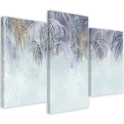 Produktbild von Triptychon auf leinwand palmenblätter 150x100 cm Feeby lila wandbild bereit zum aufhängen