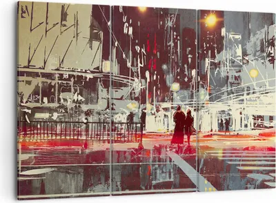 Produktbild von Bild auf Leinwand - Leinwandbild - Stadt Straße Nacht - 105x70cm - Wand Bild - Wanddeko - Leinwanddruck - Bilder - Kunstdruck - Wanddekoration - Leinwand bilder - Wandkunst - CE105x70-3780