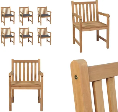 Produktbild von vidaXL Gartenstühle 6 Stk. mit Anthrazit Kissen Massivholz Teak - Gartenstuhl - Gartenstühle - Gartensessel - Holzstuhl
