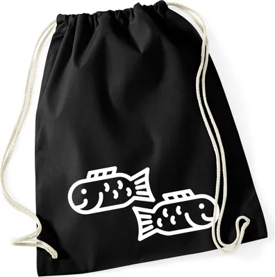 Produktbild von Huuraa Turnbeutel Fische Sternzeichen Symbol 12 Liter Black Baumwolle Rucksack Geschenkidee